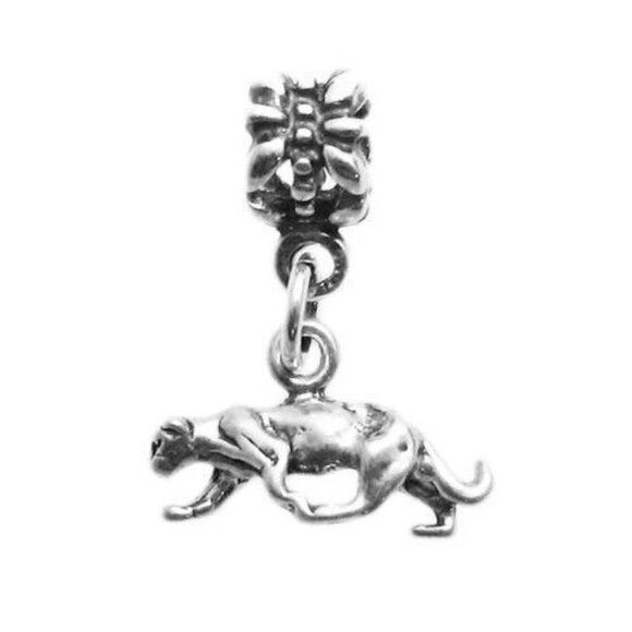 PANTHER EURO BEAD CHARM IN 3D STERLING SILVER. - Picture 1 of 1